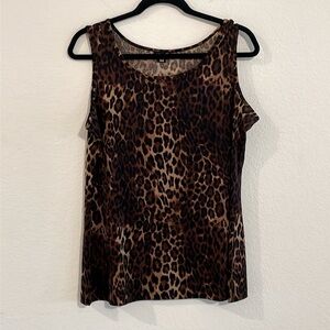 IMAN Women Tank Top Medium Brown Leopard Animal Print Stretch MobWife